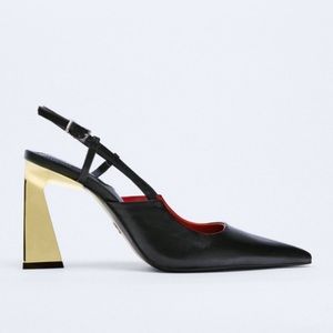 Zara leather slingback pumps - gold metallic heel